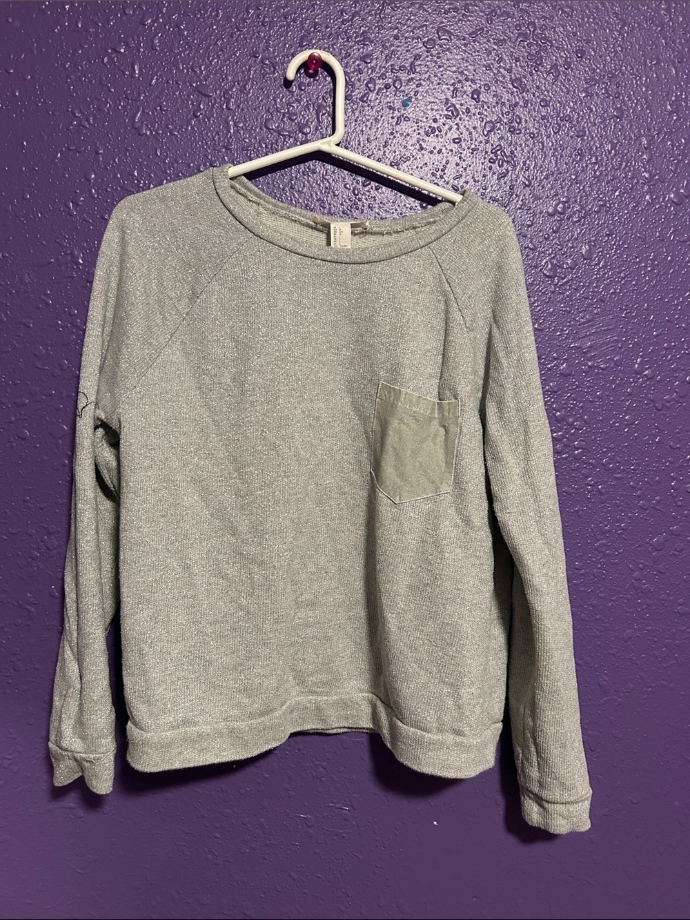 Gray Metallic Women's Long-Sleeve Pocket Sweater